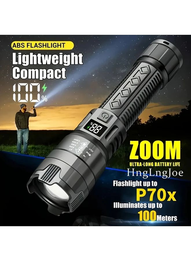 Black Flashlight 800mAh Rechargeable USB Focus Adjustable for Camping Fishing Emergency - Image 5