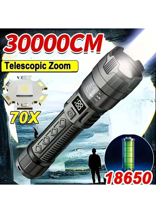 Black Flashlight 800mAh Rechargeable USB Focus Adjustable for Camping Fishing Emergency - Image 2