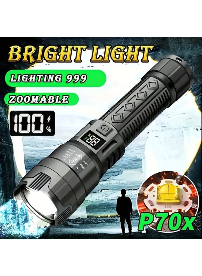 Black Flashlight 800mAh Rechargeable USB Focus Adjustable for Camping Fishing Emergency - Image 3