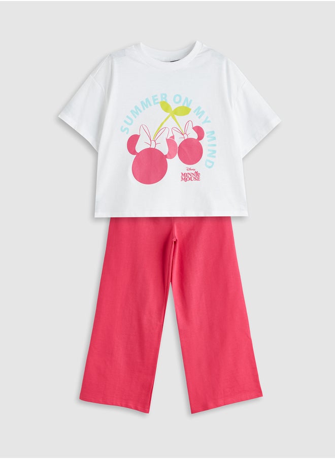 LC WAIKIKI Crew Neck Minnie Mouse Printed Girl T-Shirt and Trousers Summer  - Image 1