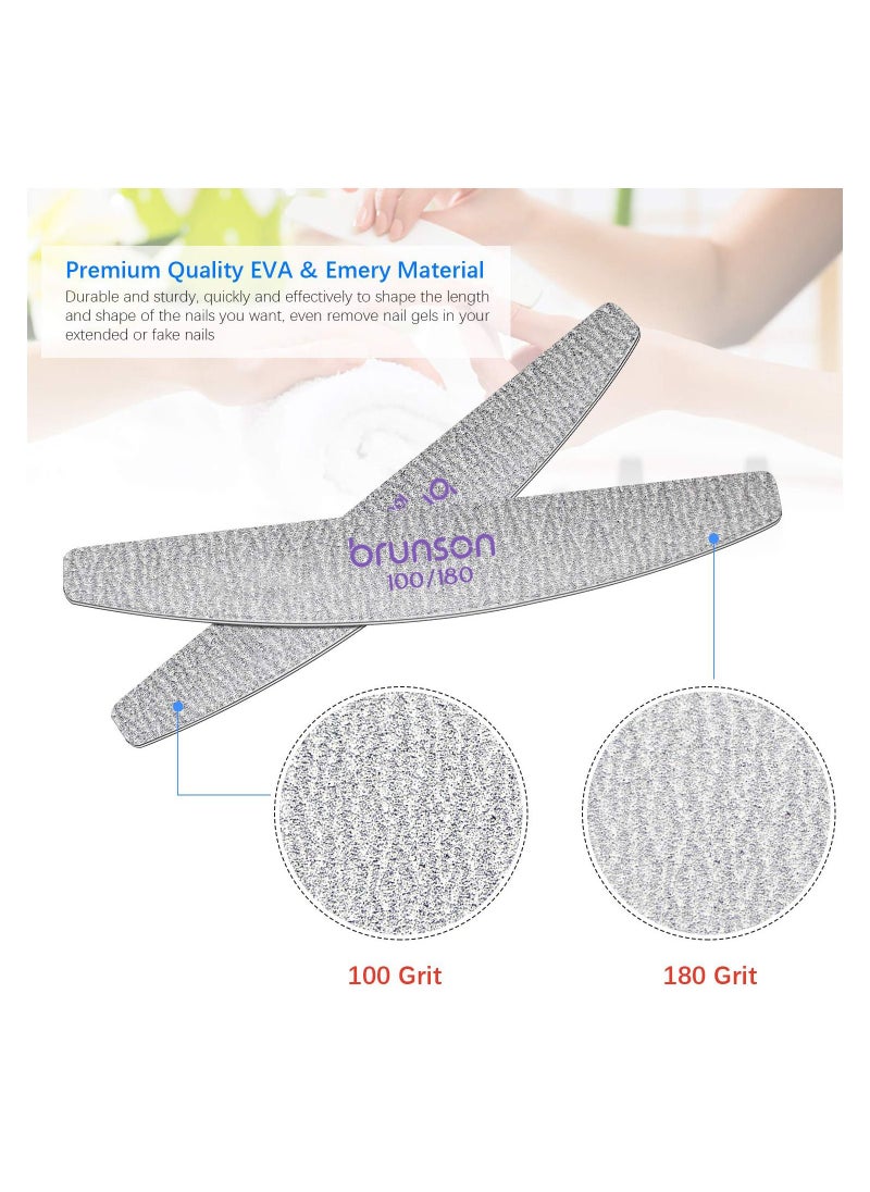 brunson Nail File 25pcs Professional Nail Files Half moon space zebra file Double Sided 100/180 grit  Emery Board Nail Styling Grooming Tools for Manicure Acrylic Nails Gel Fingernails Natural Gel Nails  - Image 4