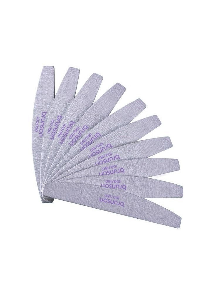 brunson Nail File 25pcs Professional Nail Files Half moon space zebra file Double Sided 100/180 grit  Emery Board Nail Styling Grooming Tools for Manicure Acrylic Nails Gel Fingernails Natural Gel Nails  - Image 1