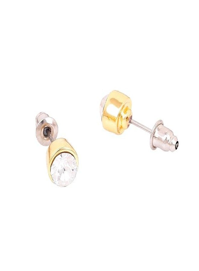 Estele 24Kt Gold Tone Plated Brass With White Crystal Stone Round Small Stud Earrings For Girls and Women - Image 3