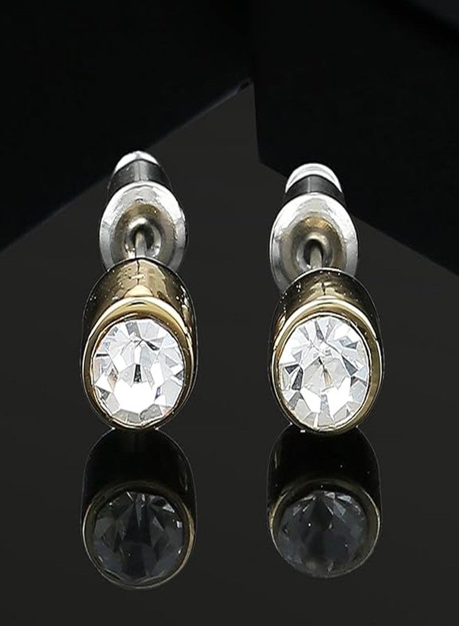 Estele 24Kt Gold Tone Plated Brass With White Crystal Stone Round Small Stud Earrings For Girls and Women - Image 2