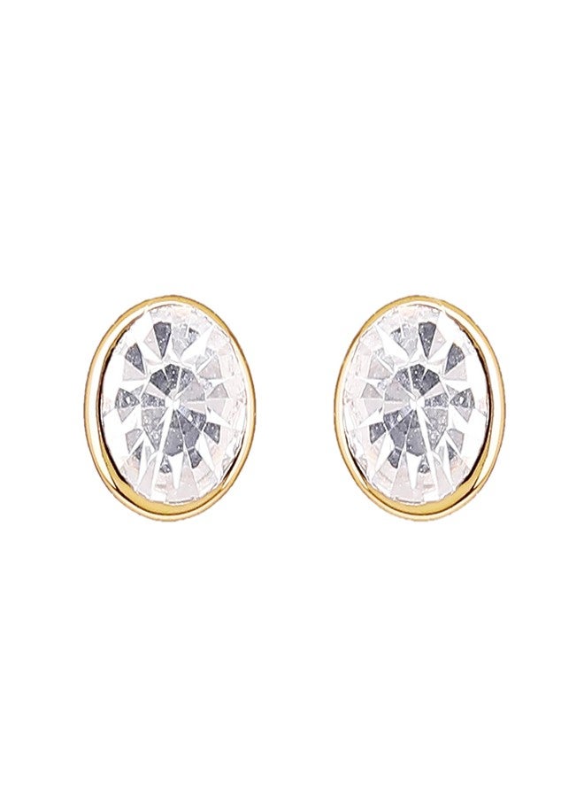 Estele 24Kt Gold Tone Plated Brass With White Crystal Stone Round Small Stud Earrings For Girls and Women - Image 1