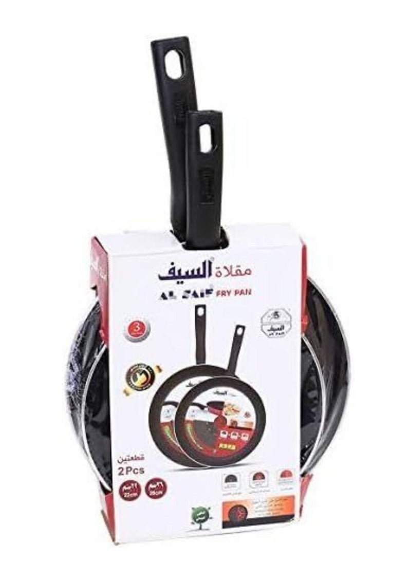 alsiaf - Tempo Flame Non-Stick Frying Pan Set 2 Pieces Black/Red Large Frying Pan 26cm, Frying Pan and Small Frying Pan 22cm Black/Red - Image 1