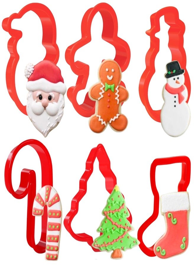 Orapink 6 Pcs Plastic Christmas Cookie Cutter Set - Gingerbread Man, Tree, Snowman, Stocking, Candy Cane and Santa Claus for Baking - Image 1