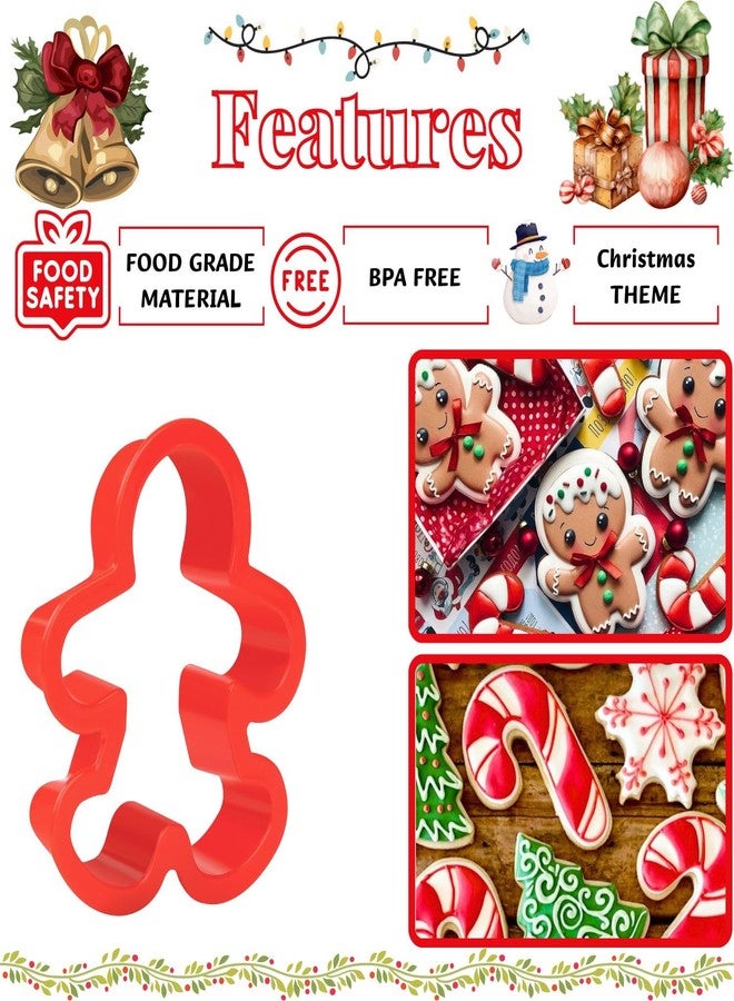 Orapink 6 Pcs Plastic Christmas Cookie Cutter Set - Gingerbread Man, Tree, Snowman, Stocking, Candy Cane and Santa Claus for Baking - Image 2