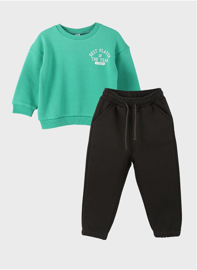 LC WAIKIKI - Crew Neck Printed Baby Boy Sweatshirt and Sweatpants 2-Pack - Image 1