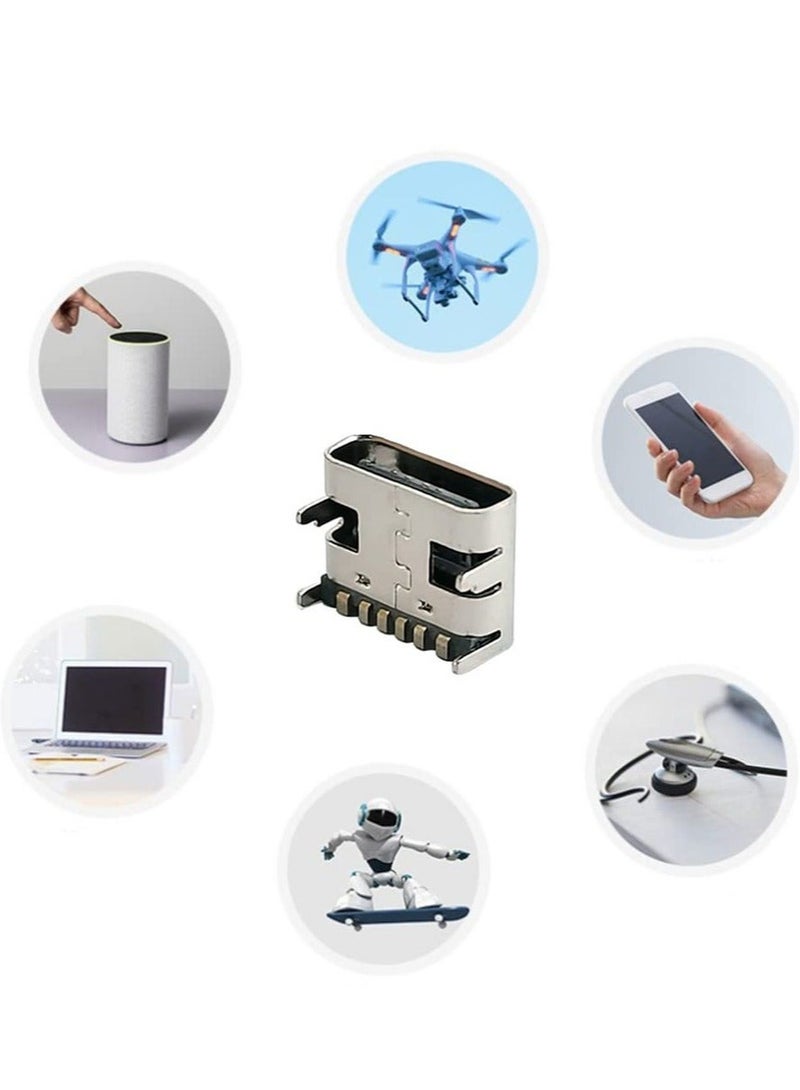 كابتن تيك 100 Pcs Micro USB Female Socket Connectors Ports, 6 Pin USB 3.1 Female 180 Degree Type C Female Charging Port for Repair Replacement Adapter - Image 2