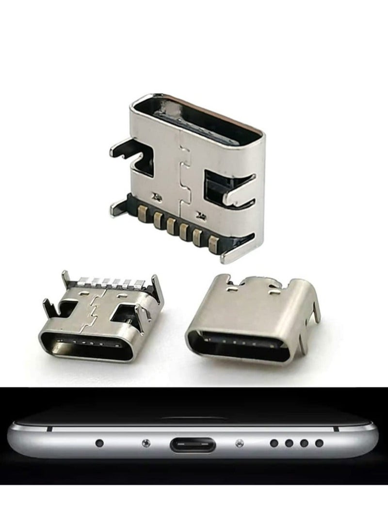 كابتن تيك 100 Pcs Micro USB Female Socket Connectors Ports, 6 Pin USB 3.1 Female 180 Degree Type C Female Charging Port for Repair Replacement Adapter - Image 3