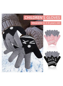 SYOSI 2 Pairs Kids Winter Gloves Warm Knitted Soft Gloves Cute Cat Thermal Full Fingers Stretch Gloves Outdoor School Costume Daily Wearing for Boys Girls 3-8 Years Old (Black+Pink)  - Image 3