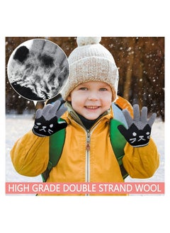 SYOSI 2 Pairs Kids Winter Gloves Warm Knitted Soft Gloves Cute Cat Thermal Full Fingers Stretch Gloves Outdoor School Costume Daily Wearing for Boys Girls 3-8 Years Old (Black+Pink)  - Image 2
