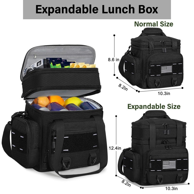 TENKIST Expandable Tactical Lunch Box, Large Insulated Lunch Cooler Bag Heavy Duty Leakproof Lunch Pail for Men Adults Work Office Outdoor Picnic Trips,16L,Black - Image 5