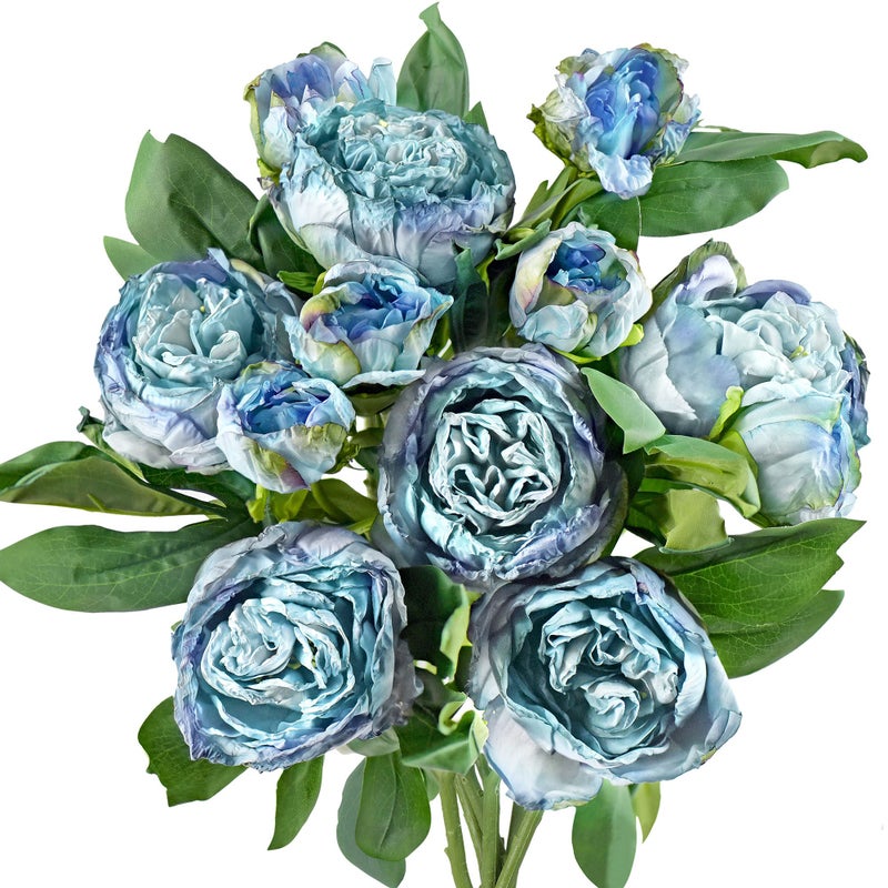 FiveSeasonStuff Vintage Dusty Blue Peonies â€“ Realistic Artificial Silk Flowers with Dry-Look Petals, 6 Stems for Rustic Home & Wedding Bridesmaids Bouquet Bridal Showers - Image 1