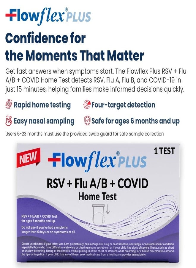 Flowflex Plus RSV + Flu A/B + COVID Home Test, 4-in-1 Home Test Kit, Rapid Results in 15 Minutes, OTC At-Home Antigen Test for Adults & Children (2 Tests) - Image 5