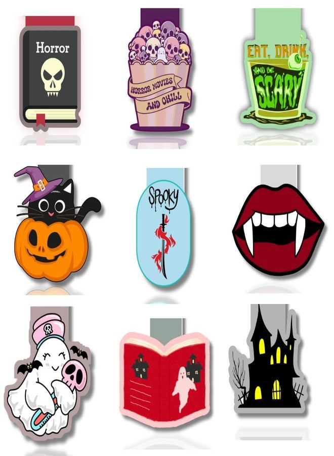 Globeado Halloween Theme Magnetic Bookmarks, Multi-Color Horror Design Magnets, 9 Pieces Set, 10 x 5cm - Image 1