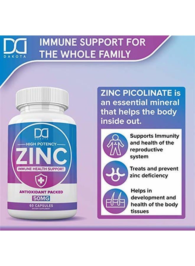 Dakota Zinc 50mg Vitamin Supplements for Immune Support System, Zinc Picolinate for Adults Kids - Zinc Pills Offer Powerful Alternative to Lozenge, Chewable Tablets, Liquid (2 Month Supply | 2 Pack) - Image 4