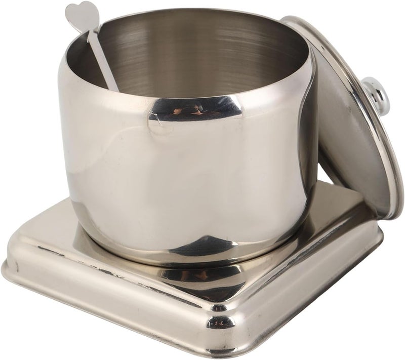 Seasoning Container, 304 Stainless Steel Seasoning Jar with Spoon, Lid, and Base, Condiment Pot for Serving, Temperature Proof, European Aesthetic, (M 25.5cm/10.04in Diameter) - Image 3