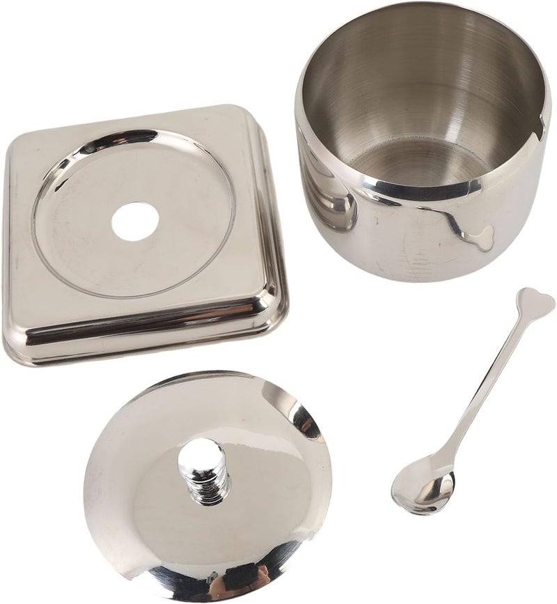 Seasoning Container, 304 Stainless Steel Seasoning Jar with Spoon, Lid, and Base, Condiment Pot for Serving, Temperature Proof, European Aesthetic, (M 25.5cm/10.04in Diameter) - Image 4