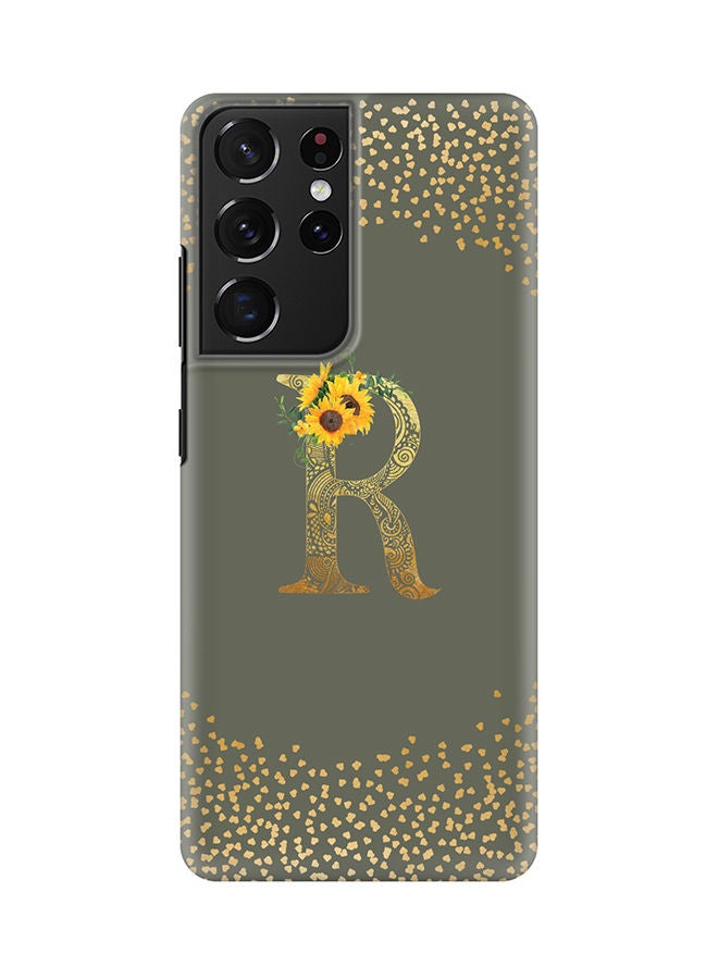 Stylizedd Monogram Slim Cover for Samsung Galaxy S21 Ultra 5G Case Custom Initials Letter Floral Pattern Snap Series Mobile Cover Matte Alphabet  - R (Olive Green) - Image 1