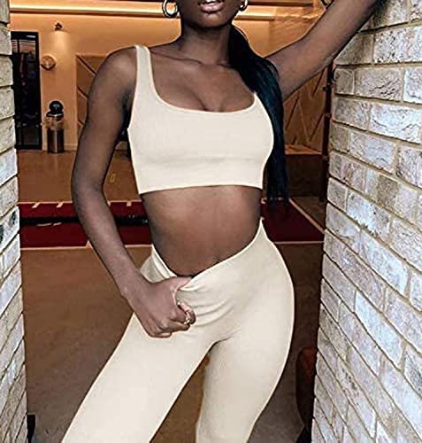 YESDOO Women's Workout Outfits Ribbed Tank 2 Piece Seamless High Waist Gym Outfit Yoga Shorts Leggings Sets - Image 3