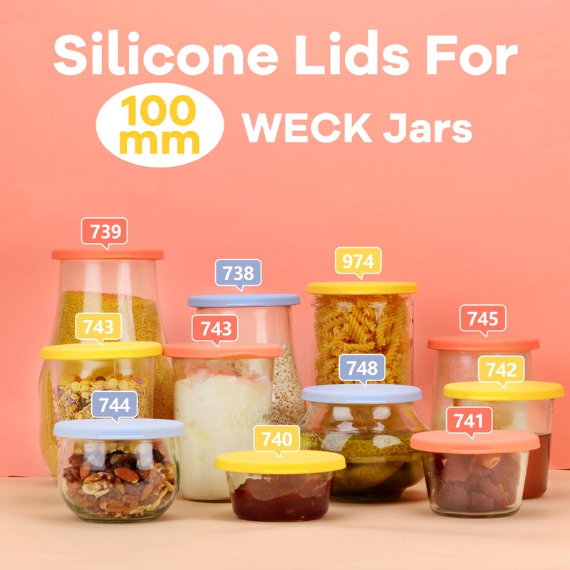 Purekra 100mm Silicone Lid For Weck 743|745(1 Liter)|738|739|740|741|742|744|748|974 Glass Jars, 6 Pack Purekra Keep-Fresh Silicone Covers, Food Grade, Durable, Reusable, Microwave & Dishwasher Safe - Image 3