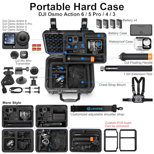 Lekufee Waterproof Hard Case for DJI Osmo Action 6 Osmo Action 5 Pro43 CameraAdventure ComboStandard Combo and More AccessoriesCase Only - Image 3