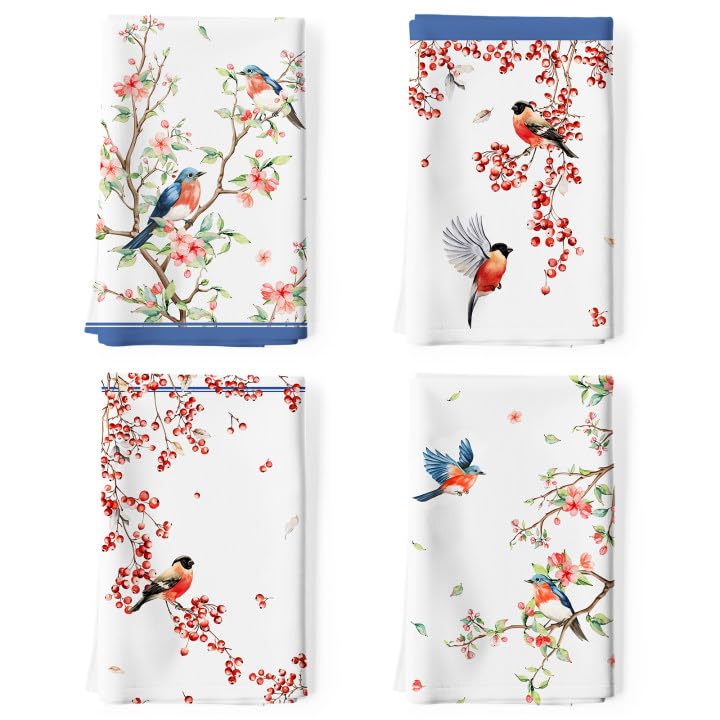 Arquiel Watercolor Bird Flowers Tea Towels Cotton Kitchen Towel 189 275 inch Quick Drying Dish Cloth for Party Anniversary Holiday Decoration Housewarming Gifts