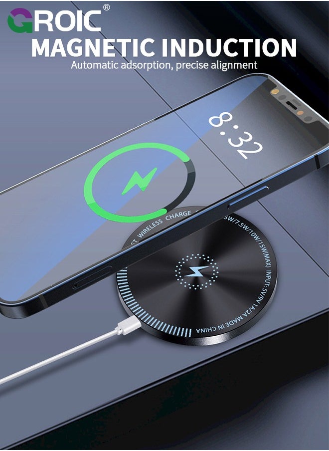 GROIC - Magsafe Car Mount Charger, for Magnet Car Charger, Hands Free 15W Wireless Car Charger for iPhone 15, Universal Phone Mount for Car Wireless Charger Fits iPhone 14 13 12 - Image 1
