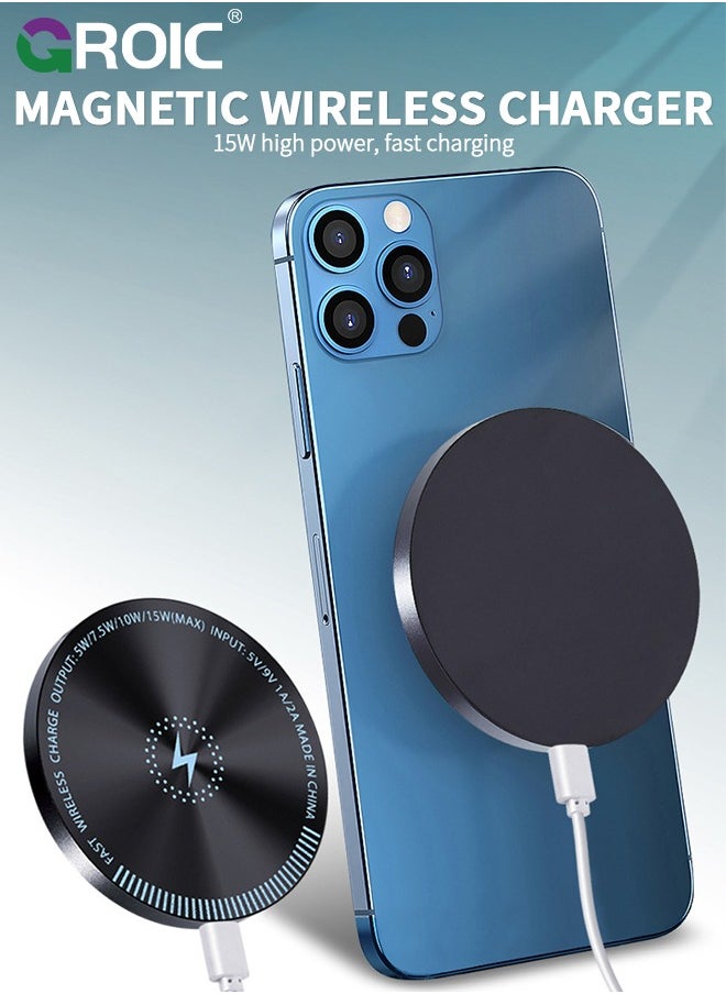 GROIC - Magsafe Car Mount Charger, for Magnet Car Charger, Hands Free 15W Wireless Car Charger for iPhone 15, Universal Phone Mount for Car Wireless Charger Fits iPhone 14 13 12 - Image 1