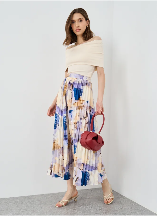 تايك تو Take Two Women Abstract Print Pleated A-Line Midi Skirt