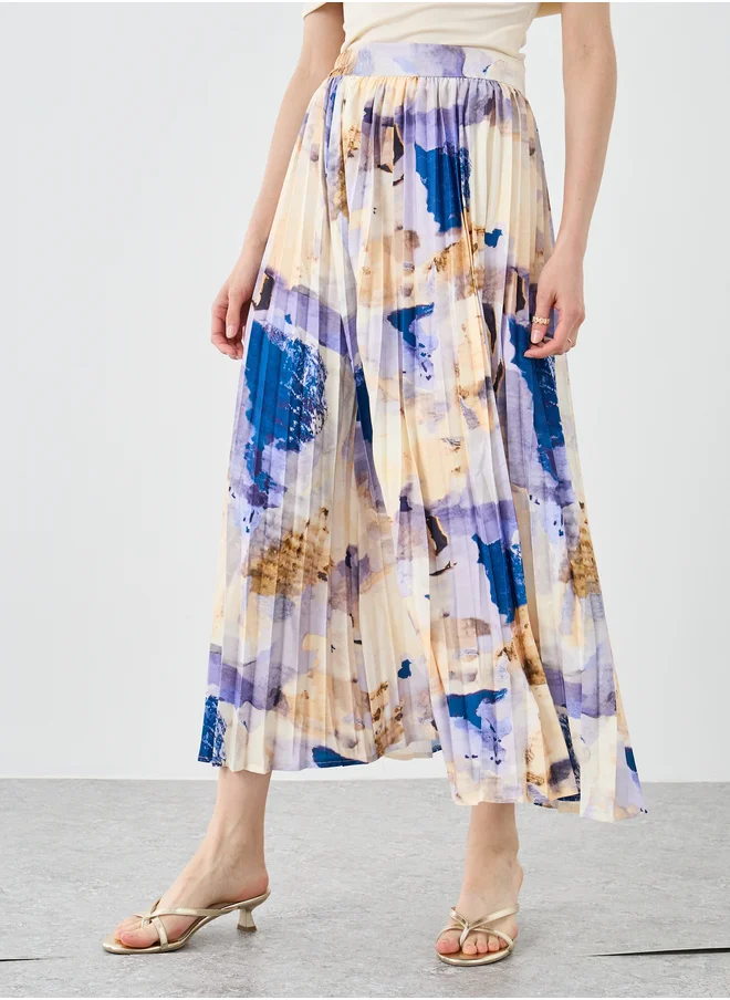 تايك تو Take Two Women Abstract Print Pleated A-Line Midi Skirt