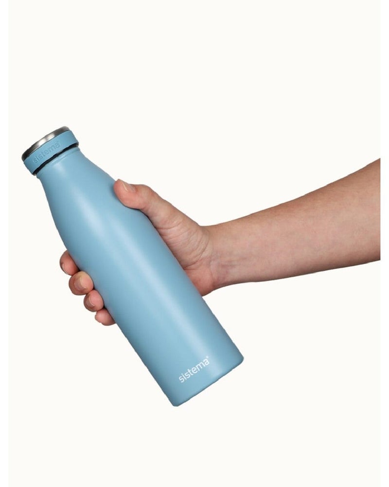 Sistema 500ML Stainless Steel Water Bottle, BPA Free Reusable Leak-Proof Bottle, Durable Single Wall Stainless Steel Flask for School, Kids, Adults, Office, Gym, Travel & Everyday Hydration - Light Blue - Image 3