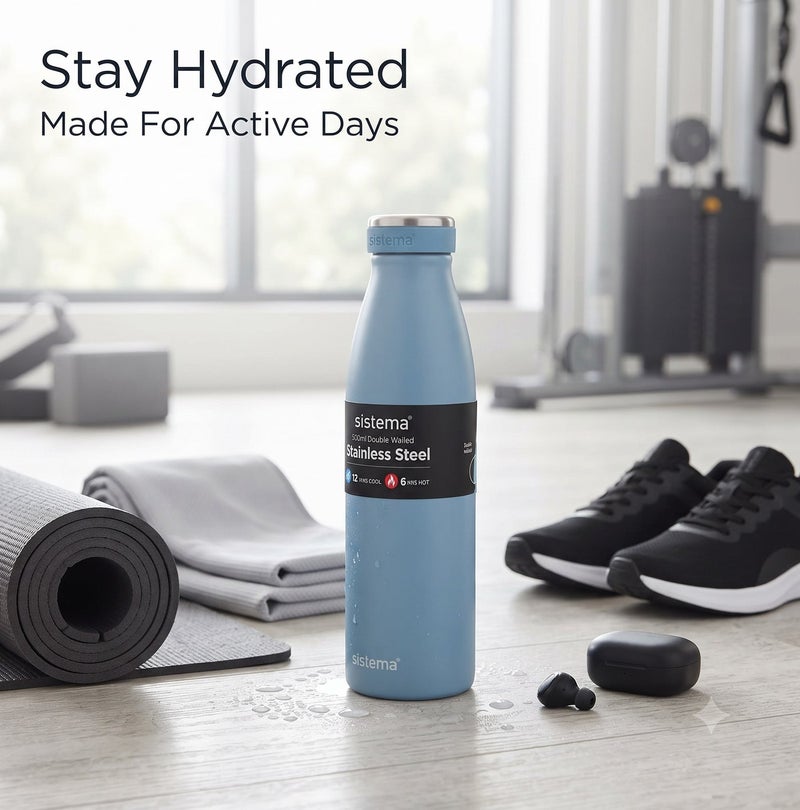 Sistema 500ML Stainless Steel Water Bottle, BPA Free Reusable Leak-Proof Bottle, Durable Single Wall Stainless Steel Flask for School, Kids, Adults, Office, Gym, Travel & Everyday Hydration - Light Blue - Image 4