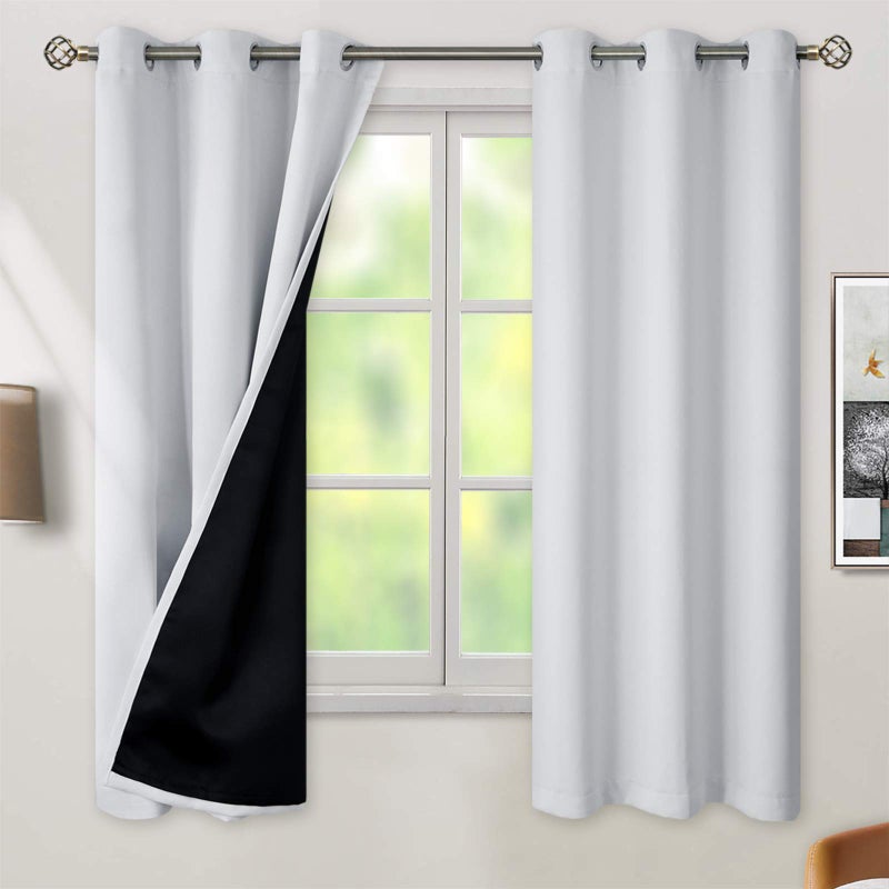 BGment Greyish White 100 Blackout Curtains for Bedroom 63 Inch Length 2 Panels Set Thermal Insulated Full Light Blocking Grommet Noise Cancelling Window Curtains for Nursery 42 Inch Wide Each