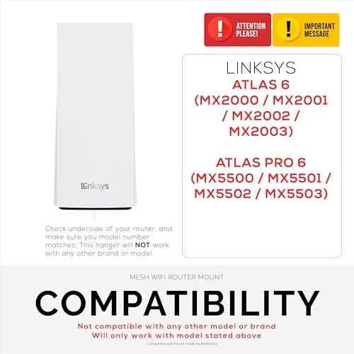 BRAINWAVZ Wall Mount for Linksys Atlas 6 / Atlas Pro 6 WiFi Router, Easy to Install Holder Bracket, Reduce Interference & Clutter, Adhesive & Screw-in Mounting - Image 2