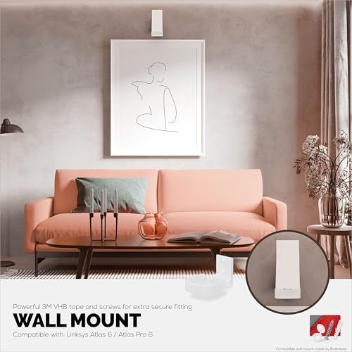 BRAINWAVZ Wall Mount for Linksys Atlas 6 / Atlas Pro 6 WiFi Router, Easy to Install Holder Bracket, Reduce Interference & Clutter, Adhesive & Screw-in Mounting - Image 4