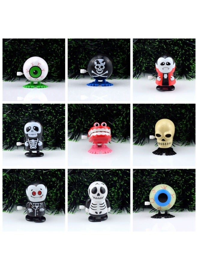 Loquat Walking Pumpkin Witch Pirate Skeleton Head Toy Jumps With Teeth  Wind-Up Children's Prank Toy ABS Material 7CM Size-Color:4 Coil Green Kid - Image 4