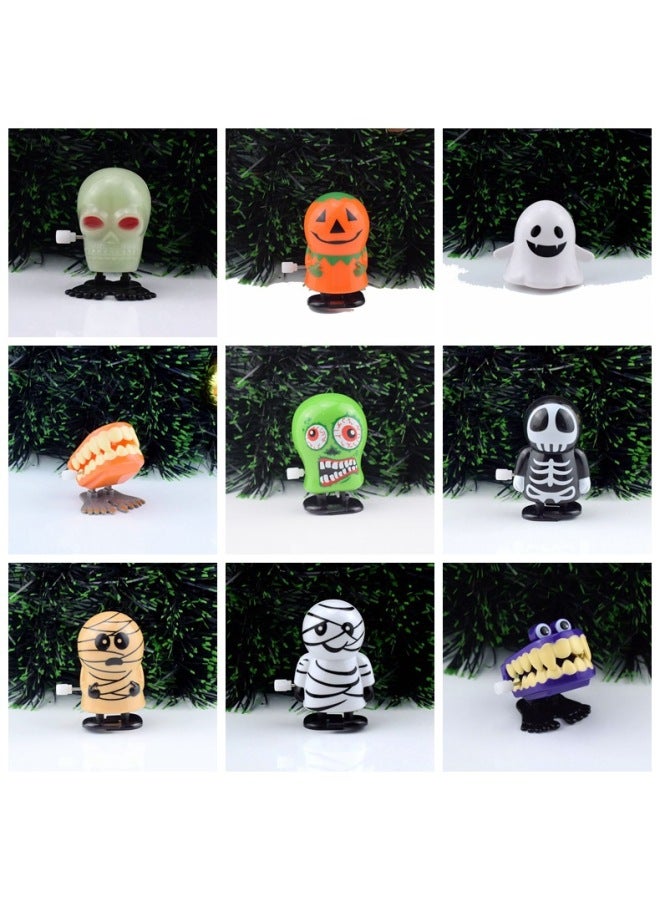 Loquat Walking Pumpkin Witch Pirate Skeleton Head Toy Jumps With Teeth  Wind-Up Children's Prank Toy ABS Material 7CM Size-Color:4 Coil Green Kid - Image 3