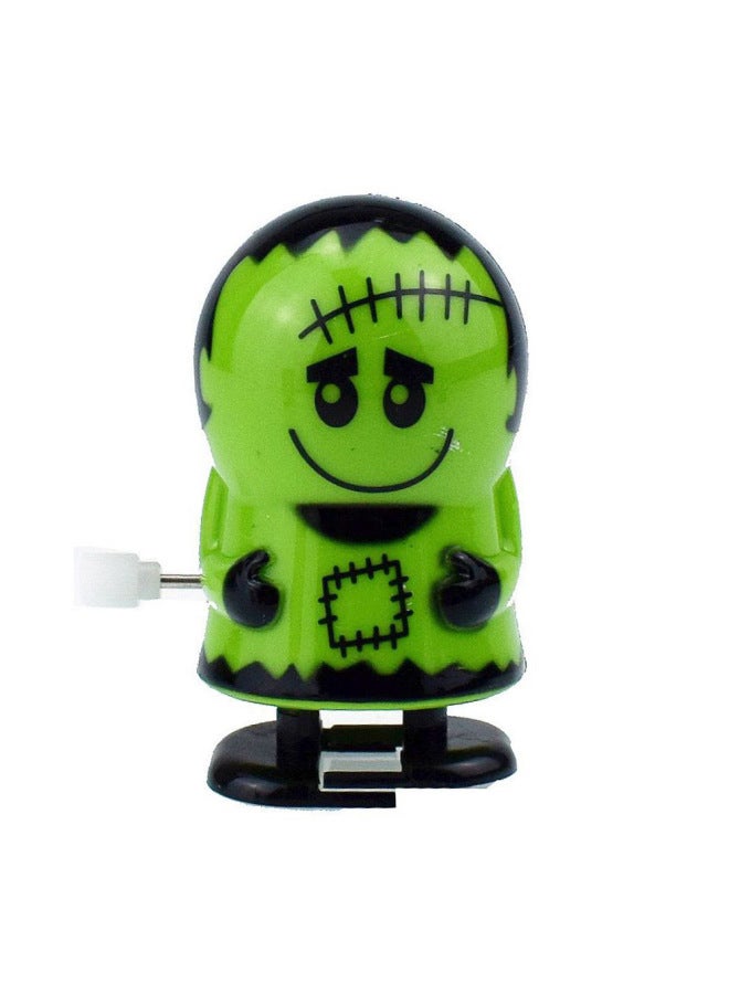 Loquat Walking Pumpkin Witch Pirate Skeleton Head Toy Jumps With Teeth  Wind-Up Children's Prank Toy ABS Material 7CM Size-Color:4 Coil Green Kid - Image 1