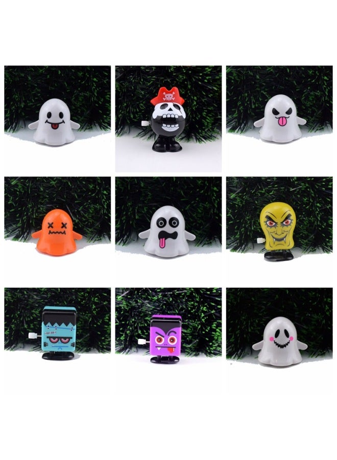 Loquat Walking Pumpkin Witch Pirate Skeleton Head Toy Jumps With Teeth  Wind-Up Children's Prank Toy ABS Material 7CM Size-Color:4 Coil Green Kid - Image 2