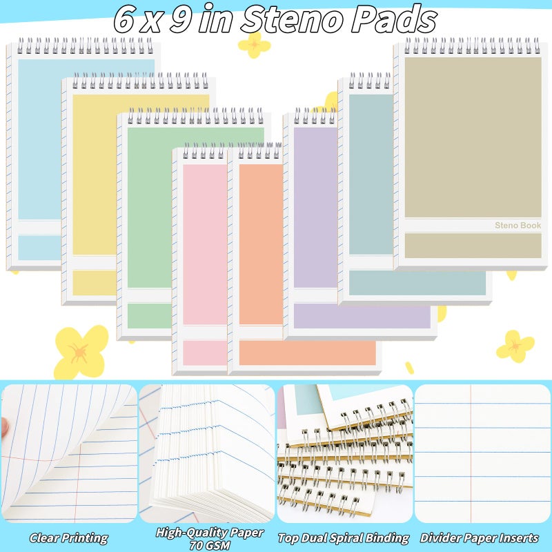 UZLU 24 Pack Steno Pads 6 X 9 In Spiral Top Notebook Bulk 8 Assorted Color Note Pad 60 Sheets Gregg Rule Writing Paper Steno Notebooks For Students Teachers Men Women Professionals Office School Recording - Image 3