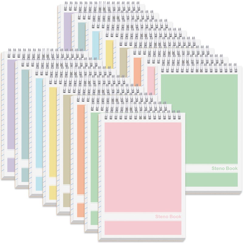 UZLU 24 Pack Steno Pads 6 X 9 In Spiral Top Notebook Bulk 8 Assorted Color Note Pad 60 Sheets Gregg Rule Writing Paper Steno Notebooks For Students Teachers Men Women Professionals Office School Recording - Image 1