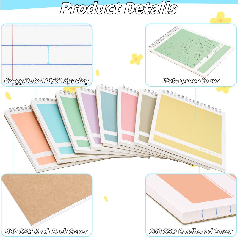 UZLU 24 Pack Steno Pads 6 X 9 In Spiral Top Notebook Bulk 8 Assorted Color Note Pad 60 Sheets Gregg Rule Writing Paper Steno Notebooks For Students Teachers Men Women Professionals Office School Recording - Image 4