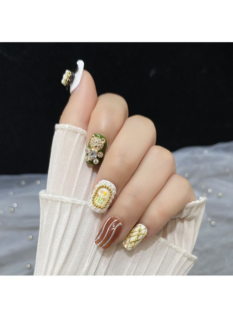 SCHAVO Vintage-Inspired Handmade Press on Nails Removable Fake Nails Set 10 Pieces - Image 3