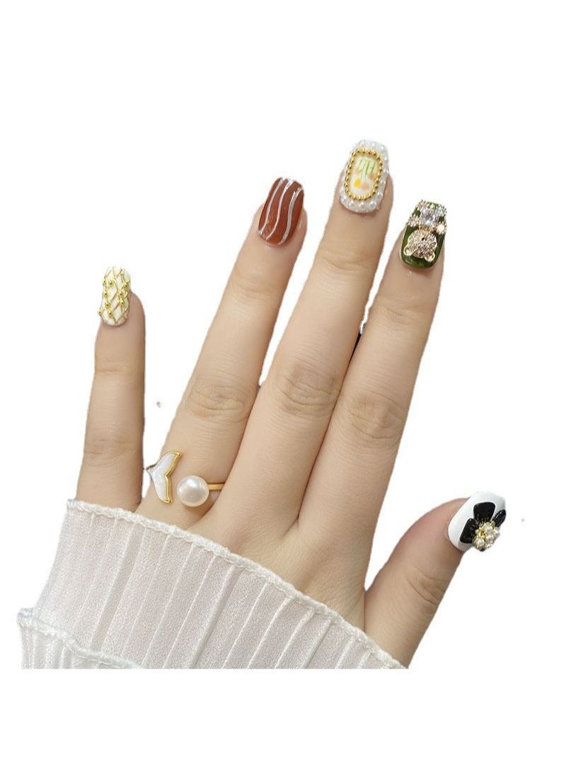 SCHAVO Vintage-Inspired Handmade Press on Nails Removable Fake Nails Set 10 Pieces - Image 5