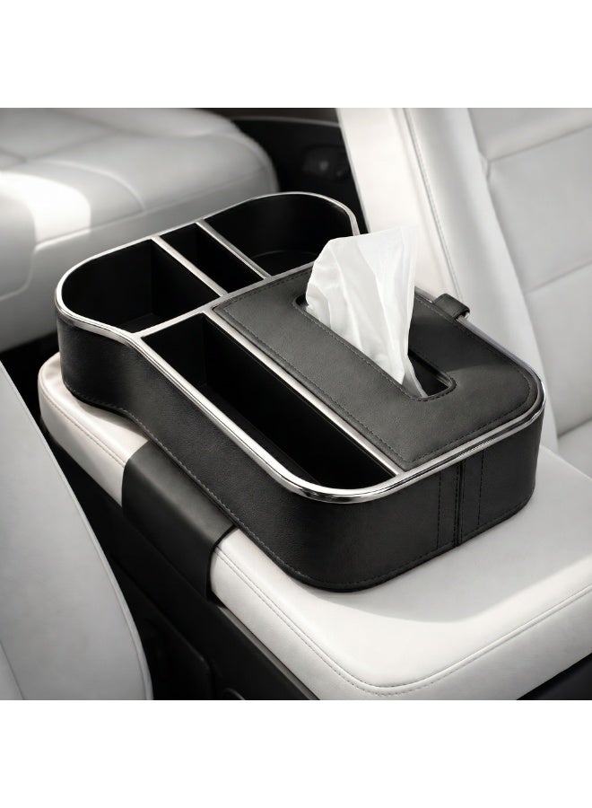 Manful Car Armrest Box Storage Booster Pad – Multifunctional Console Organizer with Cup Holder, Tissue Box & Phone Slot | Height Increase | Extra Storage | Universal Fit - Image 1