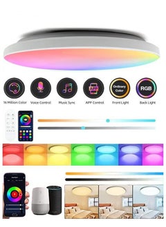 شو وو مصباح سقف ذكي 30 سم 24 وات، مصباح سقف واي فاي RGB، متوافق مع أليكسا وجوجل هوم، مصابيح LED مدمجة مع جهاز تحكم عن بعد وتطبيق، مصباح سقف متغير اللون لغرفة النوم والمطبخ  - Image 1