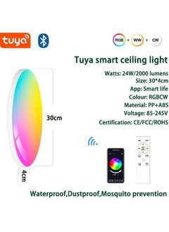 شو وو مصباح سقف ذكي 30 سم 24 وات، مصباح سقف واي فاي RGB، متوافق مع أليكسا وجوجل هوم، مصابيح LED مدمجة مع جهاز تحكم عن بعد وتطبيق، مصباح سقف متغير اللون لغرفة النوم والمطبخ  - Image 3